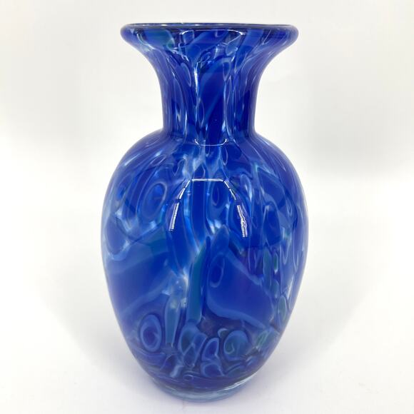 Vintage Cobalt Blue "murano" style Swirl Art Glass Artisan Vase 8" - Picture 1 of 8